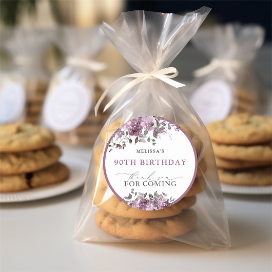 水彩パープルフラワーズ誕生日 ラウンドシール