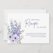 水彩パープルフラワーブライダルシャワーレシピカード 招待状 (正面)
