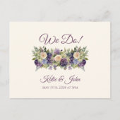 水彩パープルフラワーブーケ – ウェディングRSVP- インビテーションポストカード (正面)