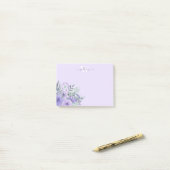 水彩パープルフラワーモノグラムポストイットノート ポストイット (デスク上)
