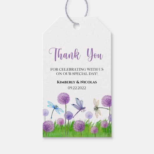 水彩パープルフローラありがとうギフトラベル ギフトタグ (正面)