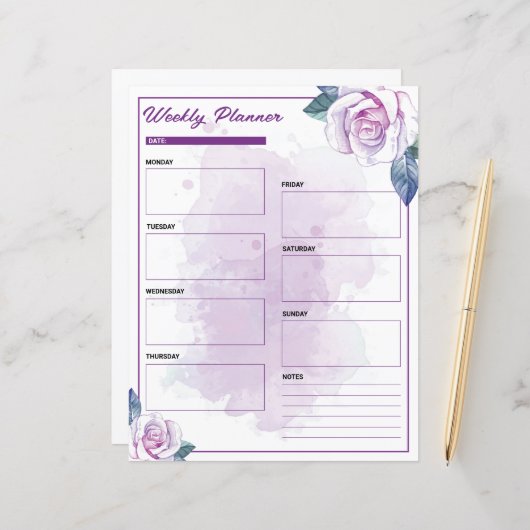 水彩パープルフローラウィークリープランナー (正面/裏面インサイチュ)