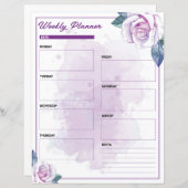 水彩パープルフローラウィークリープランナー (正面/裏面)