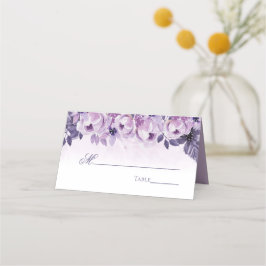 水彩パープルフローラエレガントな結婚式のテーブル プレイスカード