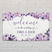 水彩パープルフローラエレガントな結婚式パーティー 横断幕