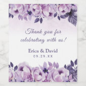 水彩パープルフローラエレガント春の結婚式 ワインラベル (シングルラベル)