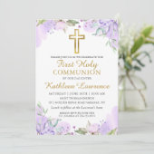 水彩パープルフローラガールファースト聖餐式 招待状 (スタンド正面)