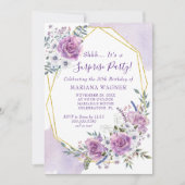 水彩パープルフローラサプライズ誕生日パーティー 招待状 (正面)