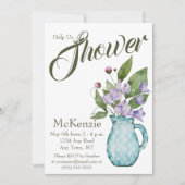 水彩パープルフローラスイートピーズベビーシャワー 招待状 (正面)