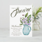 水彩パープルフローラスイートピーズベビーシャワー 招待状 (スタンド正面)