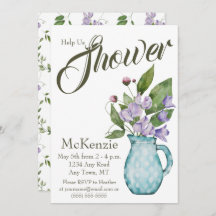 水彩パープルフローラスイートピーズベビーシャワー