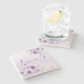 水彩パープルフローラストーンコースター ストーンコースター (横)