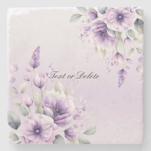 水彩パープルフローラストーンコースター ストーンコースター (正面)