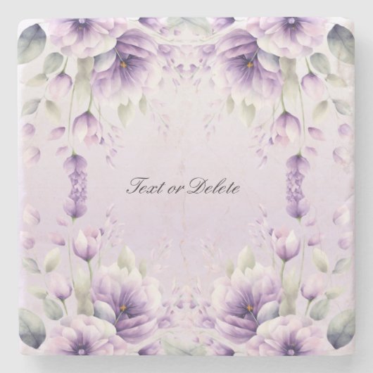 水彩パープルフローラストーンコースター ストーンコースター (正面)