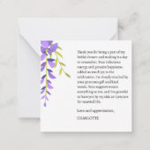 水彩パープルフローラブライダルシャワーありがとう ノートカード (裏面)