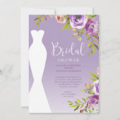水彩パープルフローラブライダルシャワー 招待状 (正面)