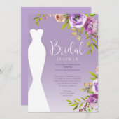 水彩パープルフローラブライダルシャワー 招待状 (正面/裏面)