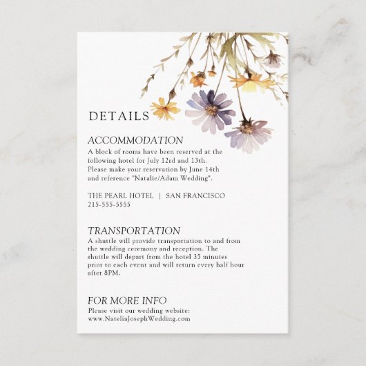 水彩パープルフローラブライト結婚ズ詳細 エンクロージャーカード (正面)