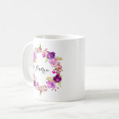 水彩パープルフローラリースブライドメイド コーヒーマグカップ (正面左)