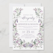 水彩パープルフローラリースボヘミ結婚アン 招待状 (正面)