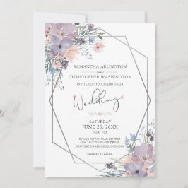 水彩パープルフローラ山花幾何学模様 招待状