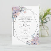 水彩パープルフローラ山花幾何学模様 招待状 (スタンド正面)