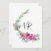 水彩パープルフローラ日付の結婚保存 セーブザデート (正面/裏面)