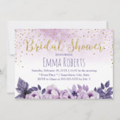 水彩パープルフローラ春ブライダルシャワー 招待状 (正面)