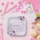 水彩パープルフローラ紙プレート ペーパープレート (パーティー)