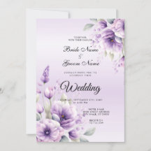 水彩パープルフローラ結婚式招待状
