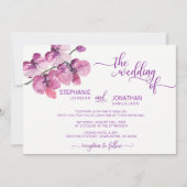 水彩パープルフローラ蘭結婚花 招待状 (正面)