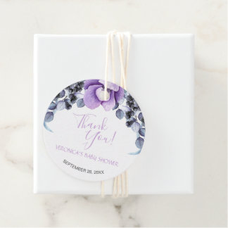 水彩パープルフローラ赤ちゃんシャワーありがとう フェイバータグ