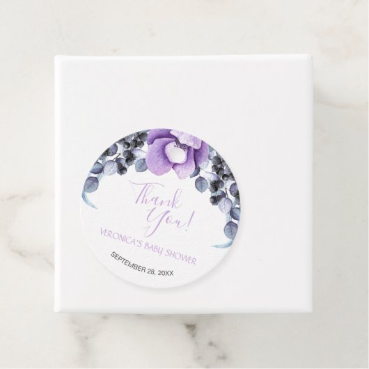 水彩パープルフローラ赤ちゃんシャワーありがとう フェイバータグ (インサイチュ)