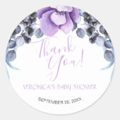 水彩パープルフローラ赤ちゃんシャワーありがとう ラウンドシール (正面)