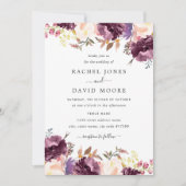 水彩パープルフローラ開花結婚式招待状 招待状 (正面)