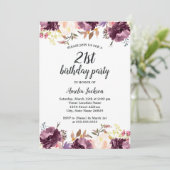 水彩パープルフローラ開花21st誕生日パーティー 招待状 (スタンド正面)