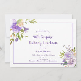 水彩パープルフローラ90thサプライズ誕生日 招待状