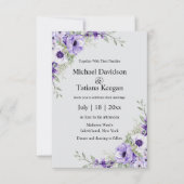 水彩パープルフローラqrコード結婚グレー 招待状 (正面)