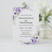 水彩パープルフローラqrコード結婚グレー 招待状 (スタンド正面)