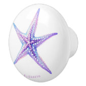 水彩パープルブルービーチヒトデ沿岸 セラミックノブ (右)