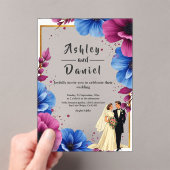 水彩パープルブルーフラワーエレガントな結婚式 アクリル招待状 (インサイチュ (ポータブル))