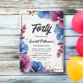 水彩パープルブルーフラワーズエレガント誕生日 招待状