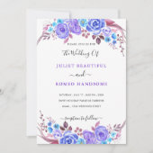 水彩パープルブルーフローラ結婚式招待状 (正面)