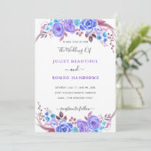 水彩パープルブルーフローラ結婚式招待状 (スタンド正面)