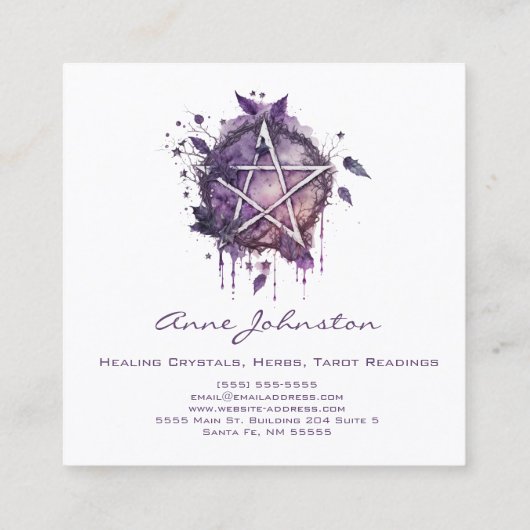 水彩パープルペンタグラムスクエアビジネスカード スクエア名刺 (裏面)