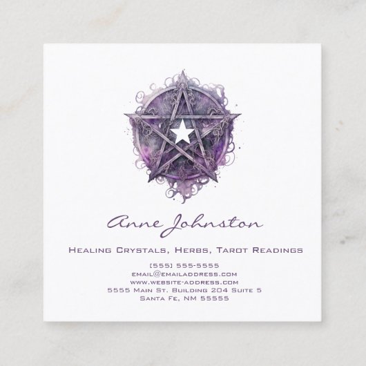 水彩パープルペンタグラムスター スクエア名刺 (裏面)