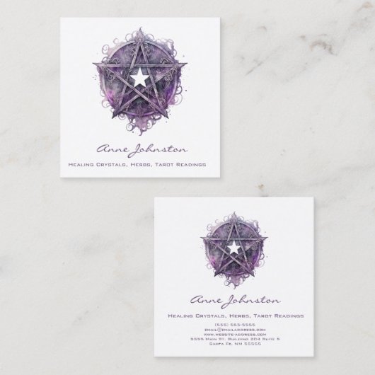 水彩パープルペンタグラムスター スクエア名刺 (正面/裏面)