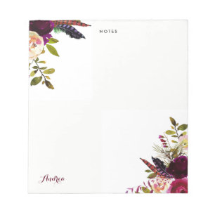 水彩パープルボホフローラ秋パーソナライズされた ノートパッド