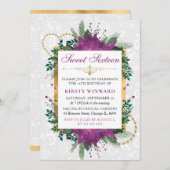 水彩パープルポインセチア冬Sweet sixteen 招待状 (正面/裏面)