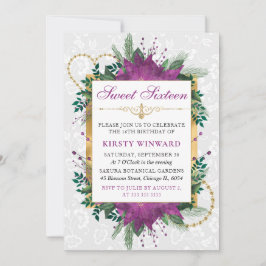 水彩パープルポインセチア冬Sweet sixteen 招待状